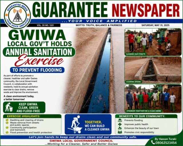 Gwiwa LGA holds annual sanitation to prevent flooding