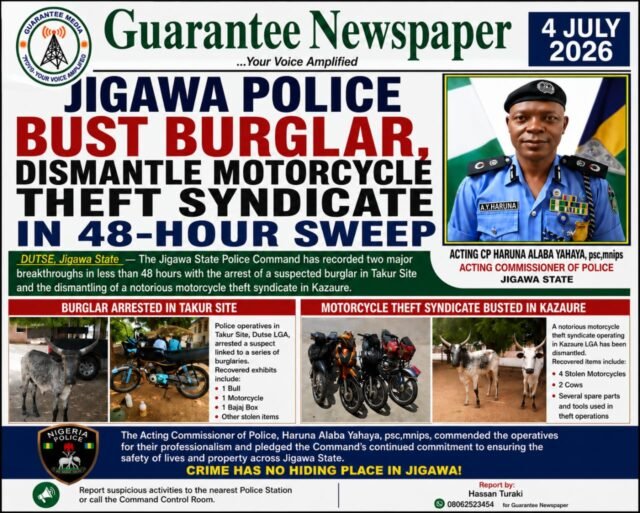 IN 48-HOUR SWEEP: JIGAWA POLICE BUST BURGLAR, DISMANTLE MOTORCYCLE THEFT SYNDICATE.