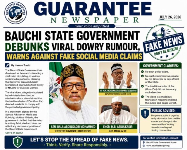 BAUCHI STATE GOVERNMENT DEBUNKS VIRAL DOWRY RUMOUR…
