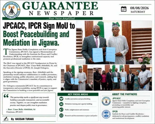 JPCACC, IPCR Sign MoU to Boost Peacebuilding and Mediation in Jigawa.