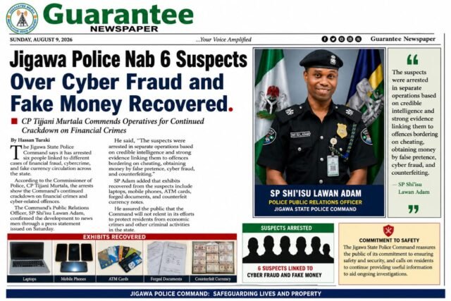 Jigawa Police Nab 6 Suspects Over Cyber Fraud and Fake Money recovered.