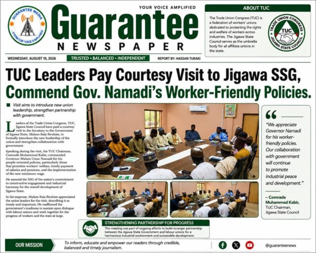 Jigawa TUC Commends Gov. Namadi’s Worker-Friendly Policies During Visit to SSG.