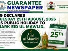 MAULUD: FG DECLARES TUESDAY 25TH AUGUST, 2026 AS PUBLIC HOLIDAY