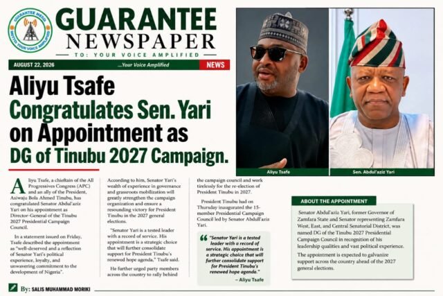 2027: Hon. Aliyu Tsafe Congratulates Sen. Yari on Appointment as DG Campaign
